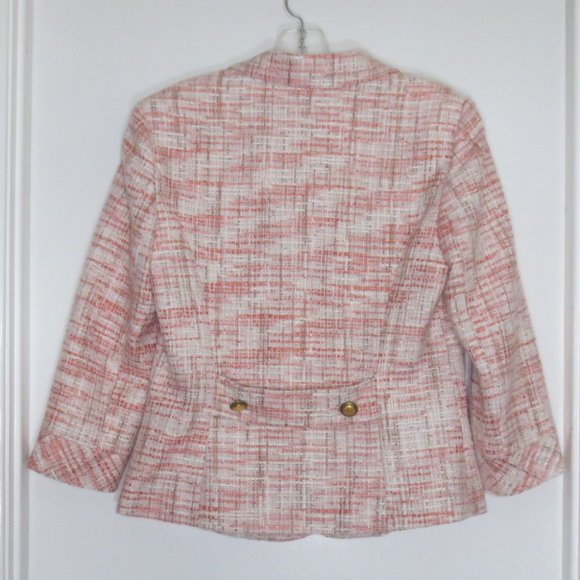 Cach'e Jacket Cream Coral Woven Textured Classic Lines Sculpted Blazer Size 8 - Picture 2 of 11